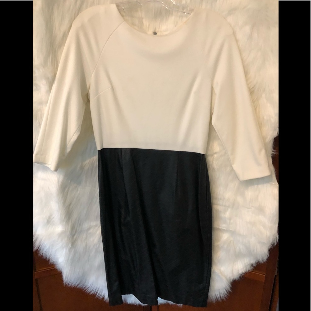 Calvin Klein Long-Sleeved,Faux Leather Zip-Back Dress,Size 4